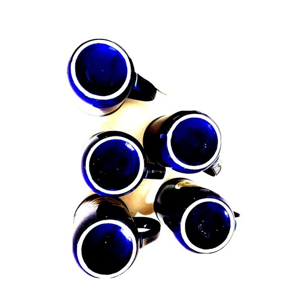 Asian Design Skinny Coffee Mug Cup Cobalt Blue Shiny Gold Signs Set 5  Vintage - Picture 10 of 10